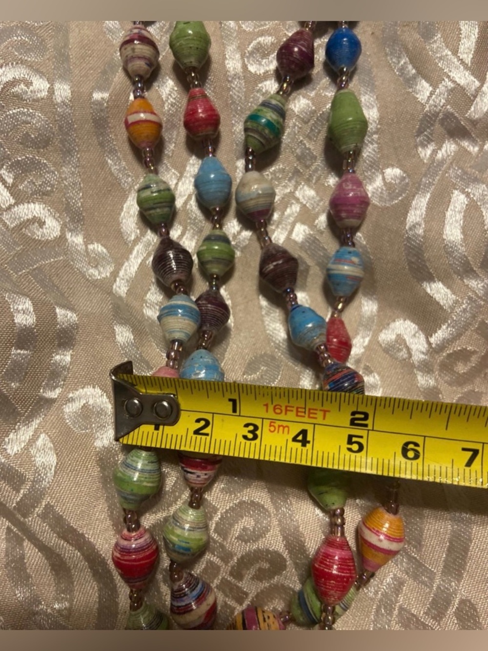 Vintage Costume Paper Bead Long Necklace #7752 - Picture 6 of 9